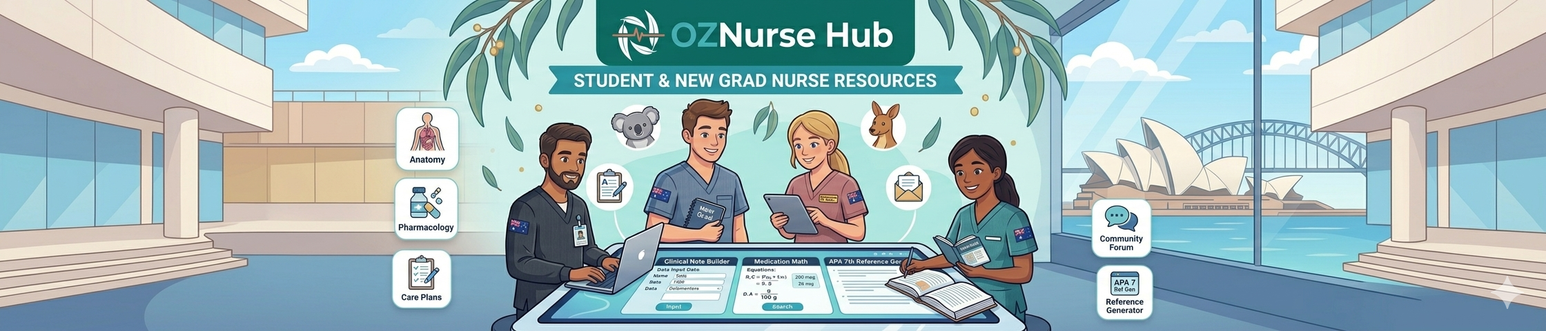 OzNurse Hub — Free clinical note builder, APA 7th generator and nursing placement resources for Australian nursing students and new graduate nurses